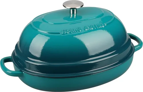 Vista 5 de EDGING CASTING Olla ovalada esmaltada de hierro fundido holandés con tapa, horno holandés de pan para hornear pan de masa madre, pan holandés, horno