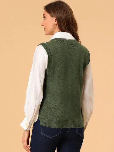 Vista 5 de Allegra K Suéter de punto Argyle a cuadros para mujer, Café