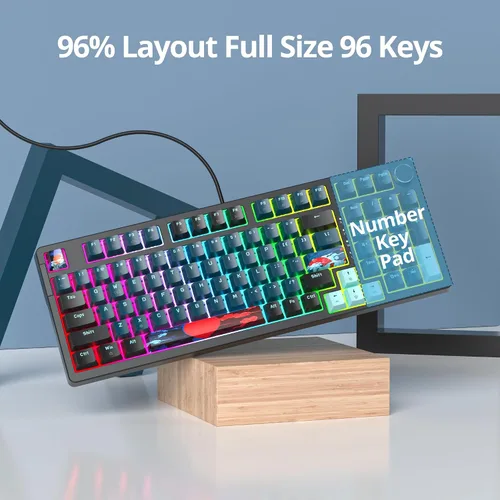 Vista 6 de Guffercty kred Soporte de junta de teclado para juegos con cable al 96%, teclado mecánico RGB intercambiable en caliente con control de perilla
