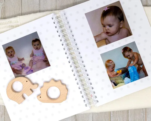 Vista 20 de Personalized Twin Baby Memory Book - Hardcover First Year Album Customized with Babies’ Names - Prompted Baby Journal (Blue Mountains)
