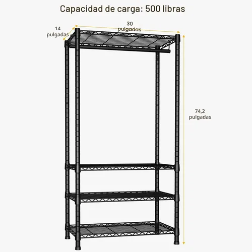 Vista 3 de Ulif H2 - Perchero resistente para ropa de 4 niveles independiente, estante para colgar ropa con estantes y perchas, organizador de clóset y sistema