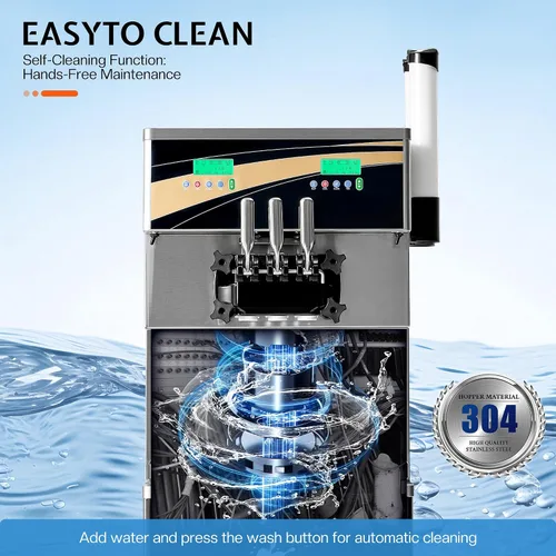 Vista 6 de Jocisland Máquina de helado suave comercial de 45L/H, máquina de helado de 3 sabores de 2900 W, compresores duales, cilindro de acero inoxidable