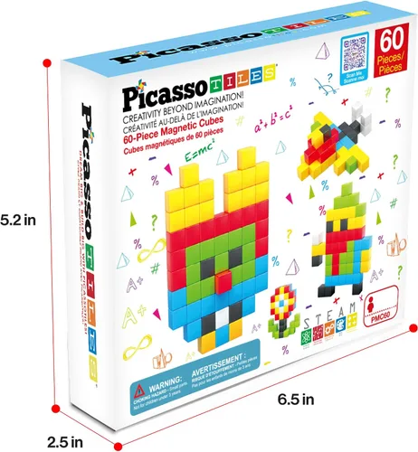 Vista 9 de PicassoTiles Juego de Construcción de Cubos de Rompecabezas Magnéticos de 60 Piezas, Bloques 3D de 1 Pulgada, Juguete de Construcción STEM