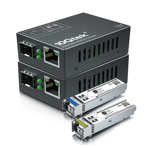 Vista 8 de Un par de convertidores de fibra Gigabit a Ethernet de tamaño mini, multimodo Dual LC a RJ45, 10/100/1000Base-Tx a 1000Base-SX, con módulo SFP
