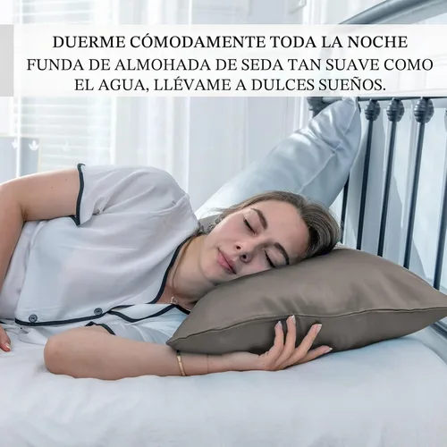 Vista 6 de Funda de almohada de seda para cabello y piel, suave, transpirable y sedosa, juego de fundas de almohada 100% tamaño estándar de 2 piezas, fundas
