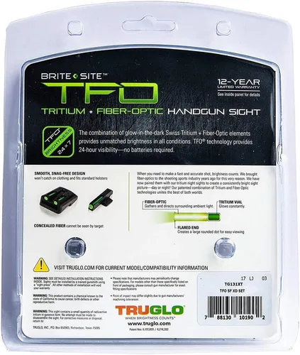 Vista 5 de Truglo TFO Tritio y fibra óptica, vista de pistola resistente a los enganches y brillantes vistas nocturnas delanteras y traseras, compatibles