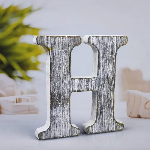 Vista 12 de Letras de madera rústica sin terminar de 4 pulgadas para decoración de pared, letras decorativas de pie en rodajas, decoración de tablero