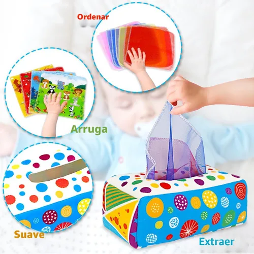 Vista 4 de Juguetes para bebés de 6 a 12 meses: Caja de pañuelos para bebés Colorido