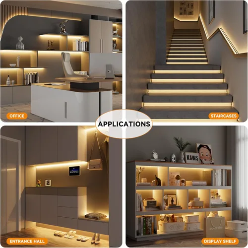 Vista 7 de PAUTIX Tiras de luces LED COB 65.6 pies/20m blanco cálido 2700K, compatible con Alexa/Google Assistant, tiras LED regulables para dormitorio