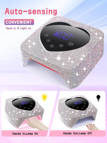 Vista 3 de Hongfa - Lámpara de uñas inalámbrica, secador de uñas LED UV recargable para esmalte de gel con pantalla LCD, sensor automático y 5 ajustes