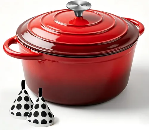 Vista 21 de COOKWIN Horno holandés de hierro fundido, olla redonda de 3 QT con tapa autobronceadora para hornear en casa, brasero, cocina, excelentes regalos