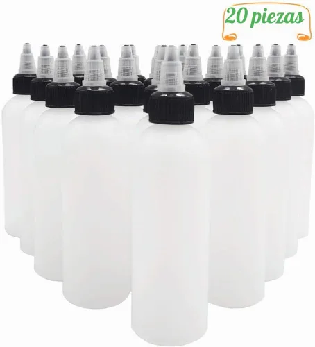 Vista 3 de Muiyaneq Paquete de 20 unidades de botellas de plástico Boston de 4 oz/120 ml con tapa de rosca, botellas LDPE blancas para líquidos, tintas