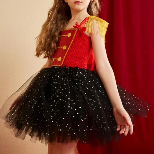 Vista 3 de HUIJZG Disfraz de soldado de Navidad para niños y niñas, con lentejuelas, tutú de tul, conjunto de sombrero, disfraz de fiesta de cosplay