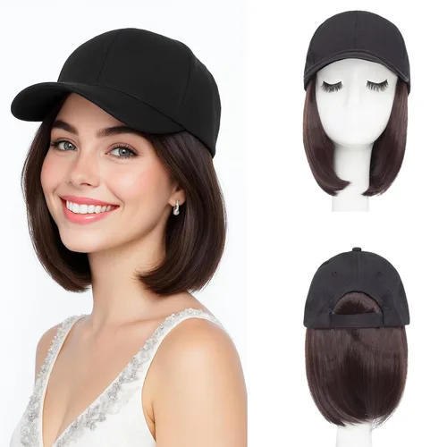 Vista 11 de SEGO - Peluca de gorra con pelo adjunto para mujer, gorra negra de béisbol con extensiones de pelo, gorra de béisbol larga y ondulada con ajuste