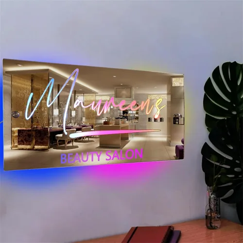 Vista 21 de Espejo de barra de nombre LED personalizado, letreros de neón iluminados para decoración de pared para bar en casa, día de San Valentín y regalos
