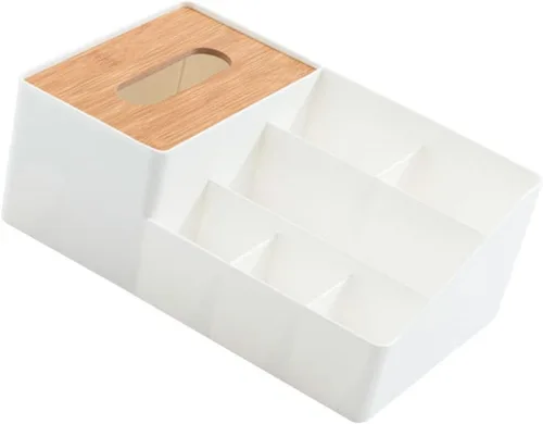 Vista 11 de Soporte para caja de pañuelos de bambú para tableta, organizador de cajas de papel multifuncional, cubierta de caja de pañuelos con almacenamiento