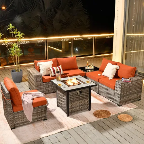 Vista 56 de HOOOWOOO Outdoor Patio Sectional Furniture Sofa Set with Widened Armrest,6 Piece Small Modern Wicker Couch,Modular L Shaped Conversation Seating Set