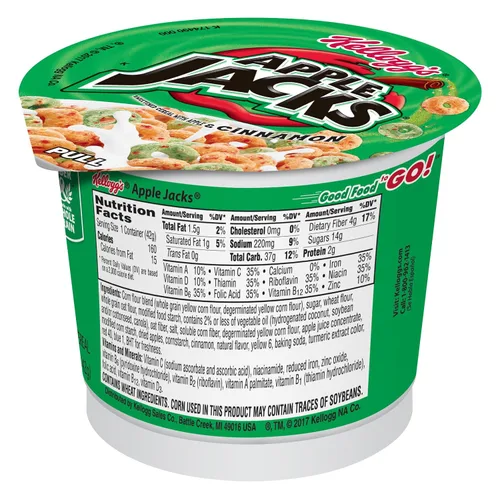 Vista 8 de Kellogg’s Apple Jacks - Cereales fríos para el desayuno en tazas, 8 vitaminas y minerales, bocadillos para niños, sabor original