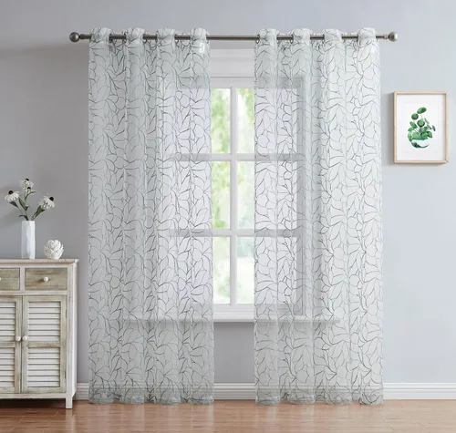 Vista 2 de Warm Home Designs Par de 2 cortinas de longitud corta de 54 pulgadas de ancho x 63 pulgadas de largo, cortinas transparentes bordadas con bordado