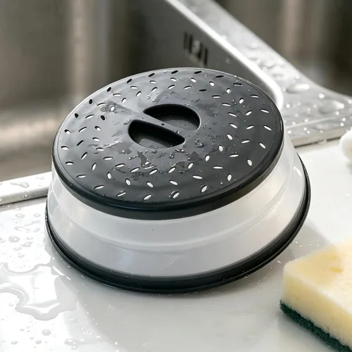 Vista 4 de Cubierta plegable para salpicaduras de microondas, cubierta para platos de microondas con ventilación de vapor, silicona y plástico sin BPA
