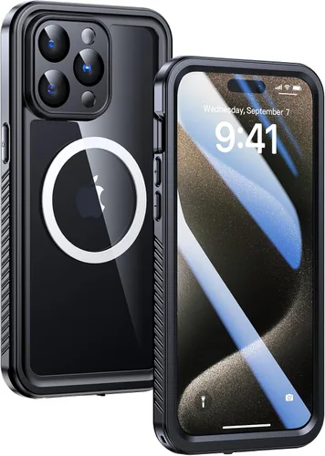 Vista 21 de Lanhiem Funda magnética para iPhone 15 con protector de pantalla de privacidad, 10 pies, grado militar, a prueba de golpes, resistente, funda Funda