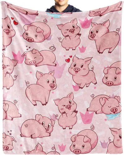 Vista 15 de Manta de cerdo para regalo, manta de franela polar de 30 x 40 pulgadas, suave para niñas, niños y adultos, ligera, cómoda, cálida manta con temática