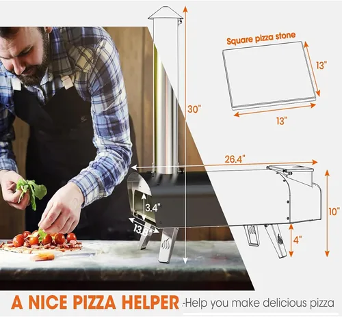 Vista 2 de Mimiuo Horno de pizza de pellets de madera para exteriores de 12 pulgadas, estufa de pizza de acero inoxidable resistente de 34.8 libras, pizza