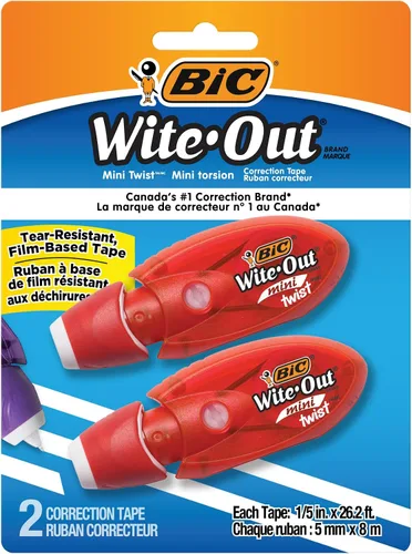 Vista 7 de BIC Wite-Out Mini Twist – Cinta correctora, 8 metros, paquete de 2 unidades de cinta correctora blanca, rápida, limpia y fácil de usar, resistente