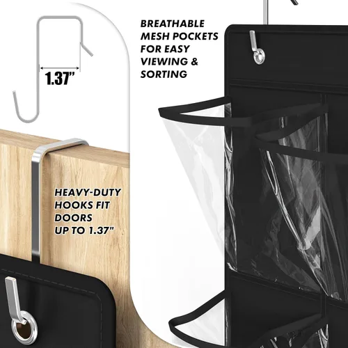 Vista 4 de Simple Houseware 24 Bolsillos - 2PK 12 Bolsillos Grandes Organizador de Zapatos Colgante para Puerta, Negro