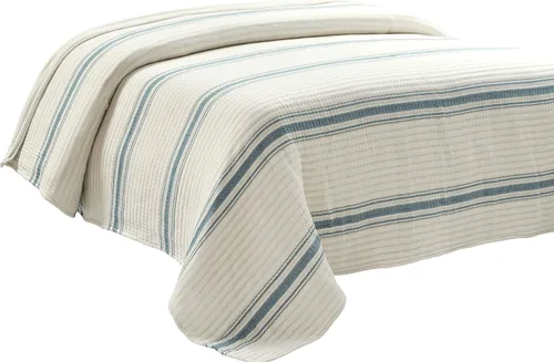 Vista 7 de Lush Decor Colcha/Cubrecama de Algodón Tejido con Puntada Pick Stitch Kantha de Rayas Estilo Granja, 104" An x 90" L, King, Azul - Ropa de Cama a