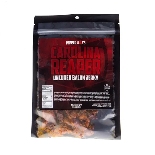 Vista 6 de Pepper Joe's Carolina Reaper Beef Jerky – Cecina de res picante peligrosamente deliciosa con pimienta más picante del mundo y cortes de pechuga