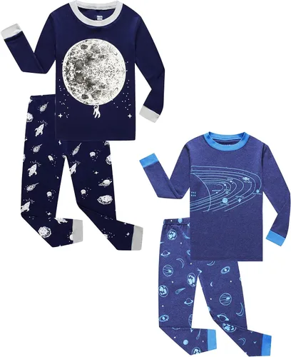 Vista 22 de KikizYe - Conjunto de pijamas para niños y niñas pequeños y grandes, ropa de dormir de 100% algodón 33/4 piezas/dinosaurio