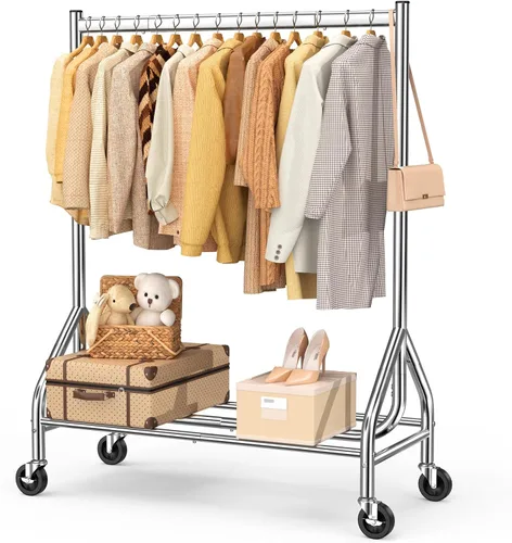 Vista 18 de EAGMAK - Perchero resistente para ropa con capacidad de carga de 420 LBS, perchero enrollable para ropa con ruedas bloqueables, perchero de metal