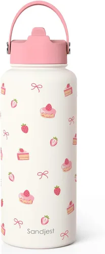 Vista 13 de Regalo de repostería para mujeres, botella de agua de acero inoxidable de 32 oz con tapa y popote, botellas aisladas estéticas de dulces, regalos