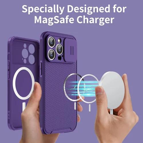 Vista 2 de Funda para iPhone 13 Pro Max con cubierta deslizante para el objetivo, funda magnética delgada para iPhone 13 Pro Max de 6.7 pulgadas, color morado