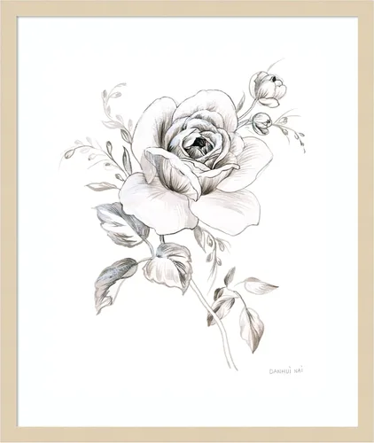 Vista 9 de Amanti Art Impresión artística enmarcada para pared, 21 x 17 pulgadas, cuaderno de bocetos Garden IX BW por Danhui Nai, arte de pared de flores
