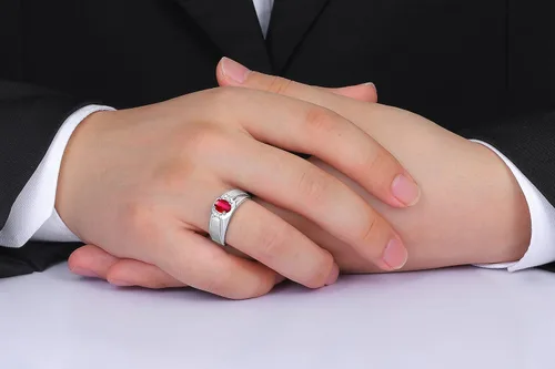 Vista 2 de Rylos Anillos de plata de ley para hombre, clásicos de 0.276 x 0.197 in, con piedras preciosas ovaladas y diamantes brillantes genuinos, anillos
