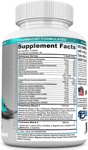 Vista 7 de Hair Skin Forte XL Complejo de crecimiento del cabello y la piel 10,000 mcg de biotina + péptidos de colágeno promueve un cabello más grueso, más