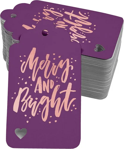 Vista 8 de Etiquetas colgantes con texto en inglés "Merry and Bright" (50 unidades)