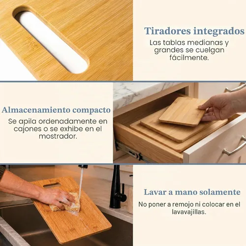 Vista 6 de Juego de tablas de cortar Totally Bamboo con 3 tablas de cortar reversibles para cocina