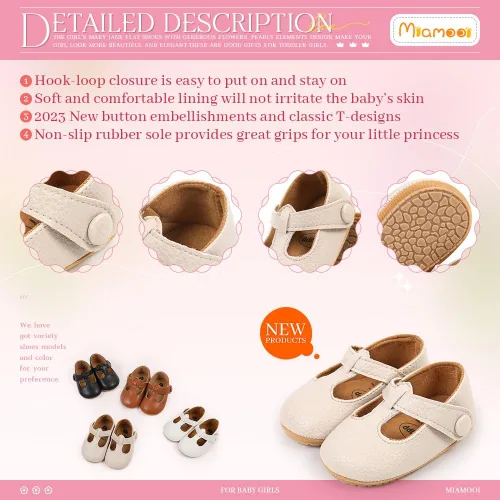 Vista 5 de Miamooi Zapatos de vestir de boda para bebés y niñas, zapatos de ballet con lazo de princesa Mary Jane, zapatos planos para primeros pasos, zapatos