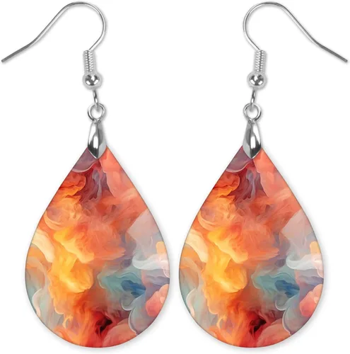 Vista 76 de Dangle Earrings for Women Colorful Dangling Drop Statement Jewelry Printed MDF Wood Teardrop Double Side Print Handmade by The Painted Pug