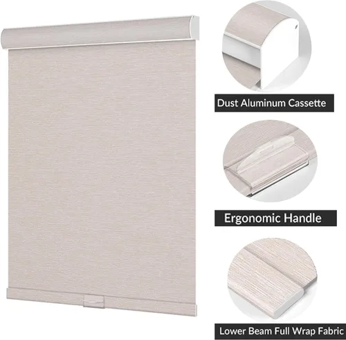 Vista 5 de Boolegon Persianas opacas de ventanas, sin cordones con casete de cenefa, persianas enrollables personalizadas de jacquard con protección UV