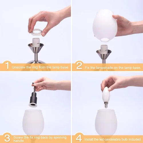 Vista 6 de Lámpara táctil pequeña para mesita de noche de dormitorio, lámparas de noche regulables de 3 vías, lámpara de escritorio de vidrio opal, base