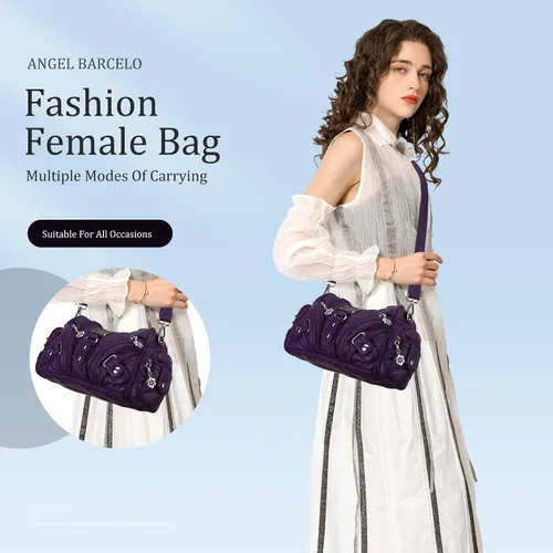 Vista 7 de Angel Kiss Bolsos pequeños Hobo para mujer, con múltiples bolsillos, con correa larga, ajustables, para uso diario