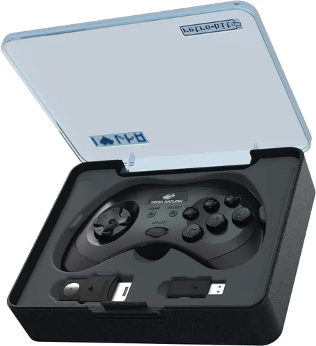 Vista 5 de Retro-Bit Official Sega Saturn 2.4 GHz Wireless Controller for Sega Saturn, Sega Genesis Mini, Switch, PS3, PC, Mac - Includes 2 Receivers & Storage