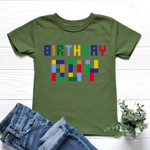 Vista 5 de Camiseta de cumpleaños de bloques para bebés, niños pequeños y jóvenes