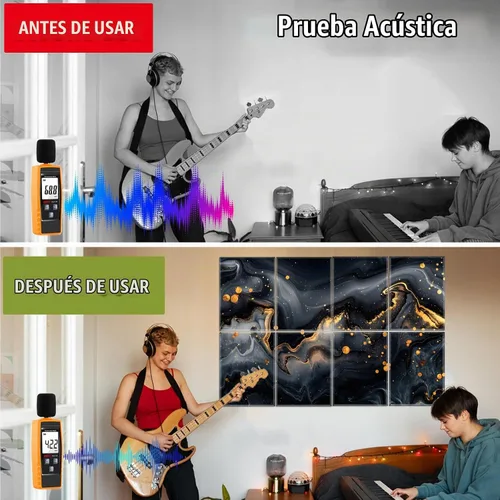 Vista 4 de KIOSSUT Paquete de 8 paneles acústicos artísticos, paneles de pared insonorizados, paneles decorativos de amortiguación de sonido, paneles