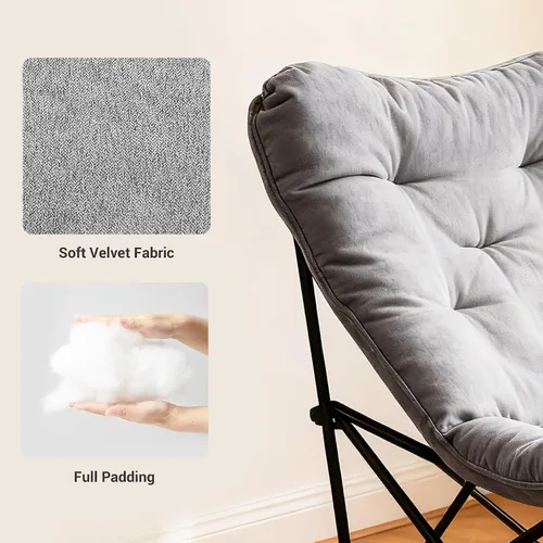 Vista 3 de Silla de mariposa acolchada y cómoda, silla plegable con respaldo alto para dormitorio, sala de estar, camping, césped