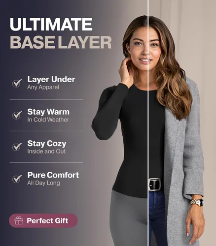Vista 3 de Thermajane Camisetas térmicas de manga larga para mujer, para clima frío, ropa interior o capa base térmica Negro